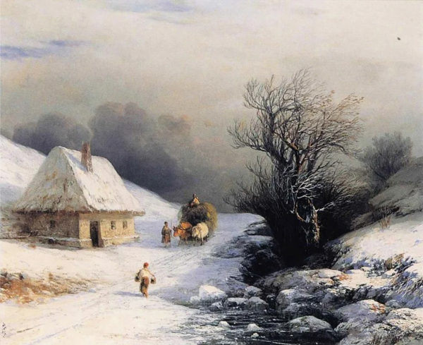 Image - Ivan Aivazovsky: Ukrainian Oxcart in Winter (1866). 